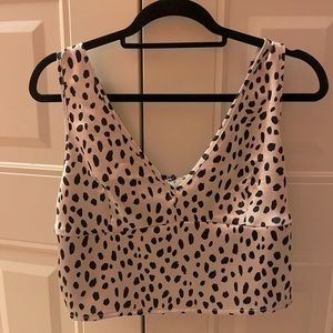 Sincerely Jules Women's Satin Crop Top V-Neck Side Zipper Size L Animal Print